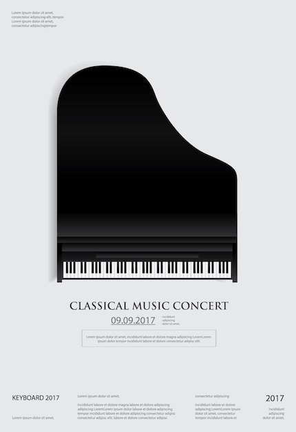 Vector plantilla de fondo de cartel de piano de cola de música