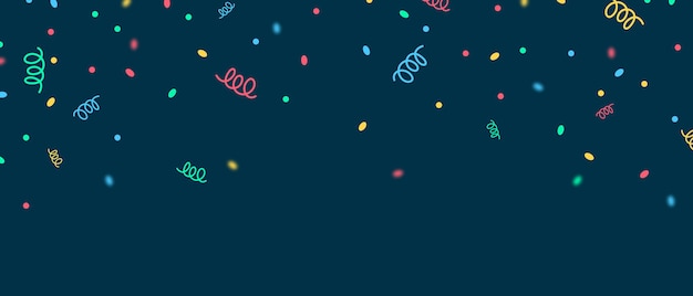 Plantilla de fondo de celebración con confeti y cintas de colores.