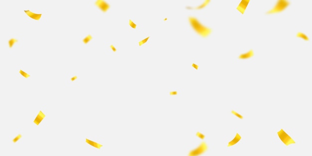 Plantilla de fondo de celebración con confeti y cintas doradas. tarjeta rica de saludo de lujo.