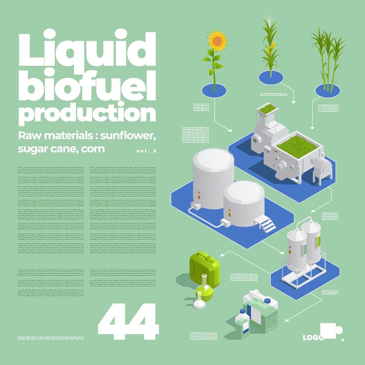 Vector plantilla de fondo de composición isométrica de biocombustible con planta de energía