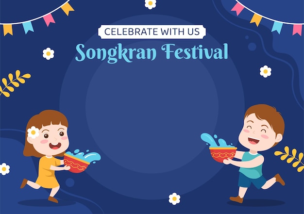 Plantilla de fondo del día del festival Songkran Ilustración vectorial de dibujos animados