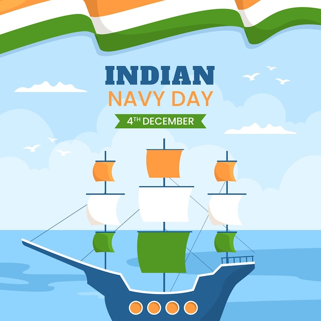 Plantilla de fondo del día de la marina india Ilustración plana de dibujos animados dibujados a mano