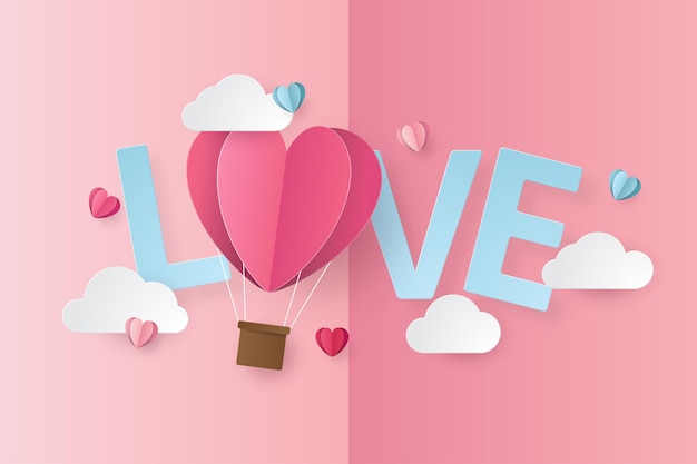 Vector plantilla de fondo de feliz día de san valentín con estilo de corte de papel