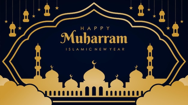 Plantilla de fondo feliz muharram celebración de año nuevo islámico