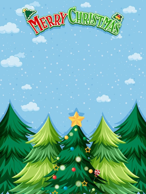 Plantilla de fondo de feliz Navidad con muchos pinos