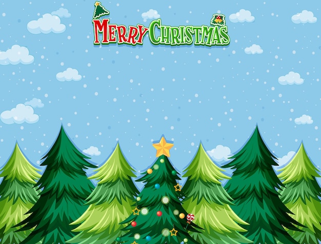 Plantilla de fondo de feliz Navidad con muchos pinos