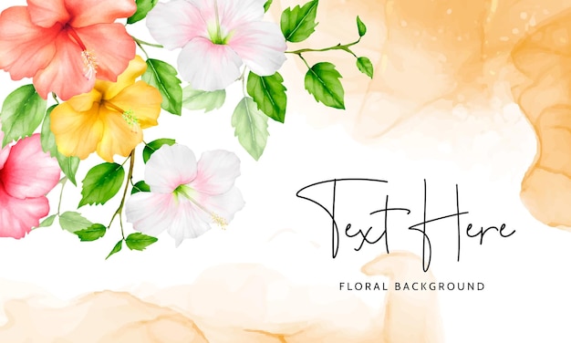 Plantilla de fondo floral de flor de hibisco hermosa acuarela