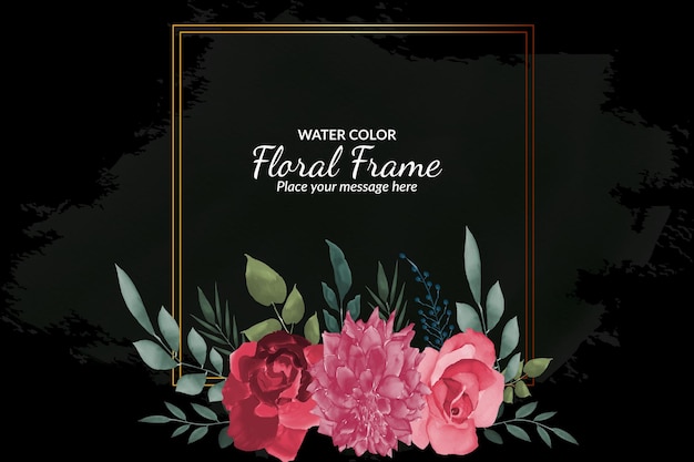 Plantilla de fondo floral con hermosas flores y hojas de acuarela vector gratis