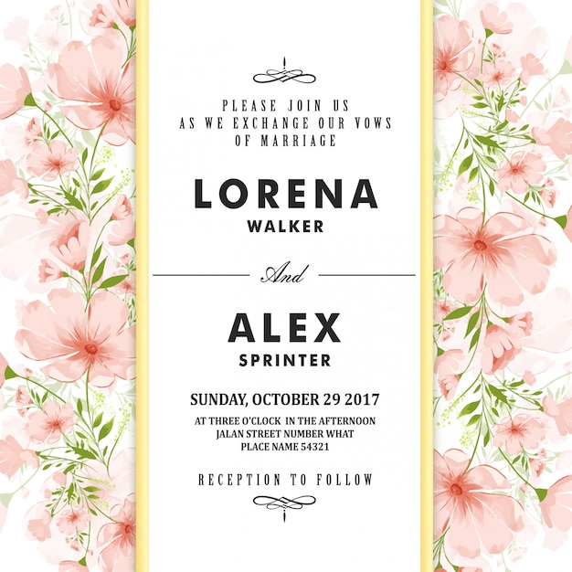 Plantilla y fondo florales de la tarjeta de la invitación de la boda