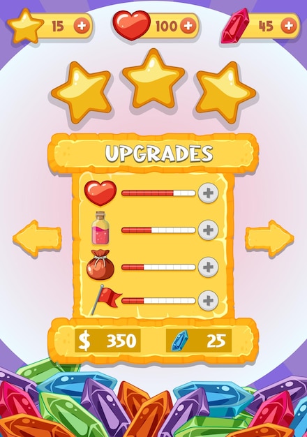 Una plantilla de fondo de juego con elementos.