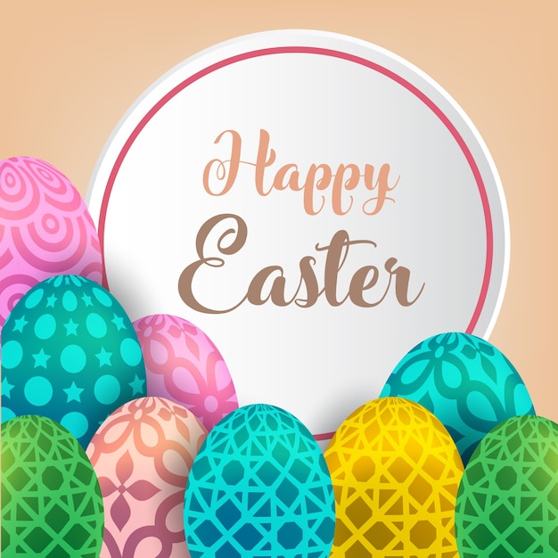 Plantilla de fondo de Pascua feliz con hermosas camomiles y huevos