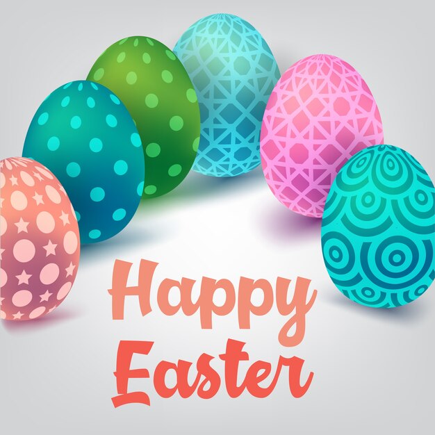 Plantilla de fondo de Pascua feliz con hermosas camomiles y huevos