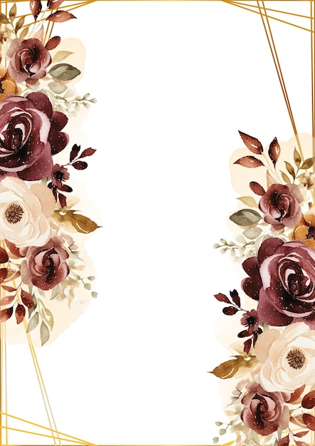 Plantilla de fondo pintada a mano en acuarela marrón y beige para Invitación con flora y flor