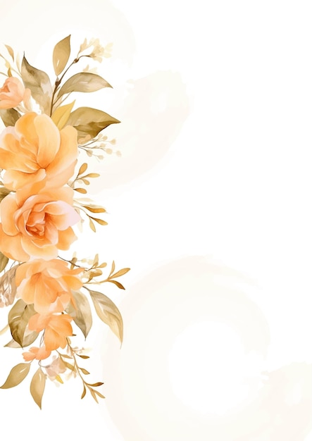 Plantilla de fondo pintada a mano en acuarela naranja para Invitación con flora y flores