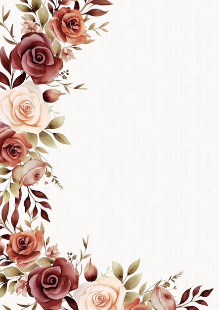 Plantilla de fondo pintada a mano en acuarela roja, blanca y beige para Invitación con flora y flores