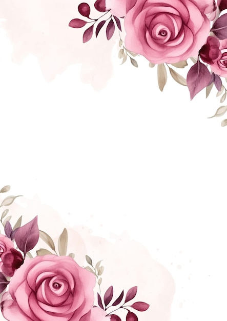 Plantilla de fondo pintada a mano en acuarela rosa para Invitación con flora y flores