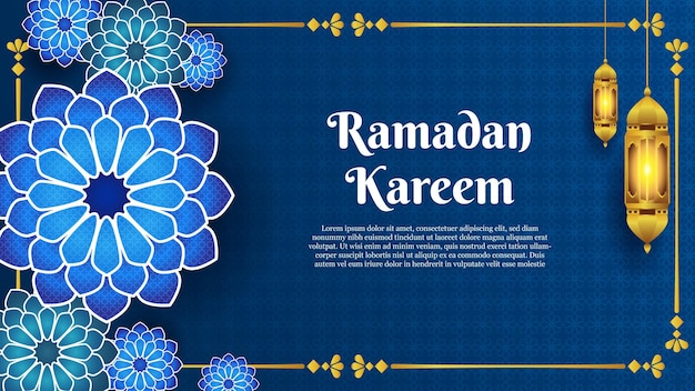 plantilla de fondo ramadan kareem con linterna dorada y diseño decorativo