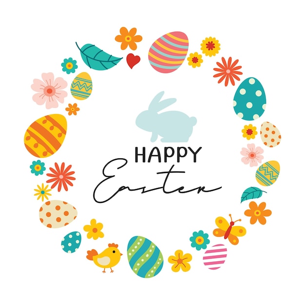 La plantilla de fondo de la tarjeta de felicitación del huevo de Pascua feliz se puede usar para carteles de invitación de portada y folleto