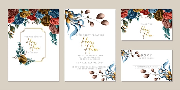 Plantilla de fondo de tarjeta de invitación de boda de flores hermosas de lujo