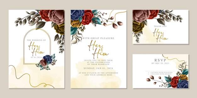 Plantilla de fondo de tarjeta de invitación de boda de flores hermosas de lujo