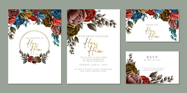 Plantilla de fondo de tarjeta de invitación de boda de flores hermosas de lujo