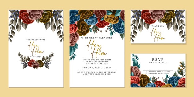 Plantilla de fondo de tarjeta de invitación de boda de flores hermosas de lujo