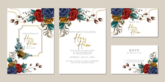 Plantilla de fondo de tarjeta de invitación de boda de flores hermosas de lujo