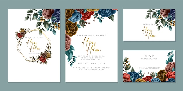 Plantilla de fondo de tarjeta de invitación de boda de flores hermosas de lujo