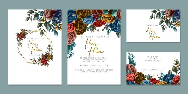 Plantilla de fondo de tarjeta de invitación de boda de flores hermosas de lujo