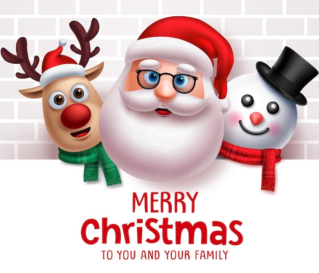 Plantilla de fondo de vector de personajes de Navidad de Papá Noel Texto de saludo de feliz Navidad