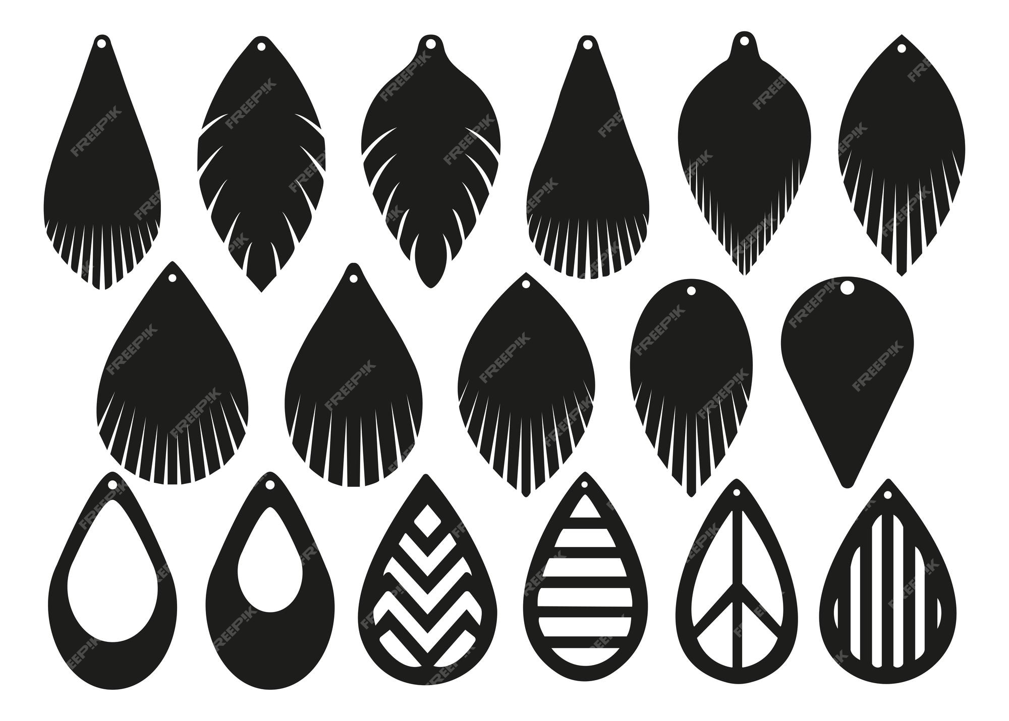 Plantilla forma de de aretes pendientes de sombra negra con aros circulares de bisutería de cuero sintético | Vector