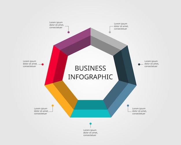 plantilla de forma de heptágono para infografía para presentación de 7 elementos
