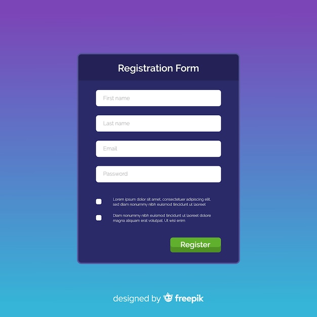 Vector plantilla de formulario de registro con diseño plano