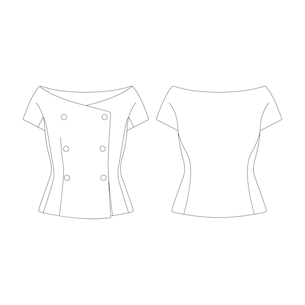 plantilla fuera del hombro doble pecho ilustración vectorial diseño plano contorno ropa