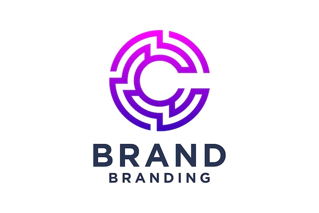 La plantilla de gradiente colorido de la letra C del logotipo