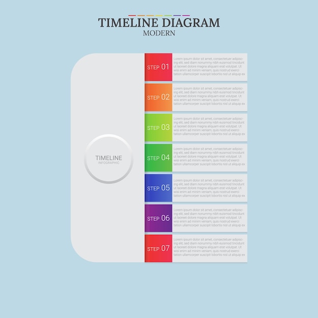 Plantilla gráfica de información de 7 pasos con vectores de presentación de diseño rectangular moderno