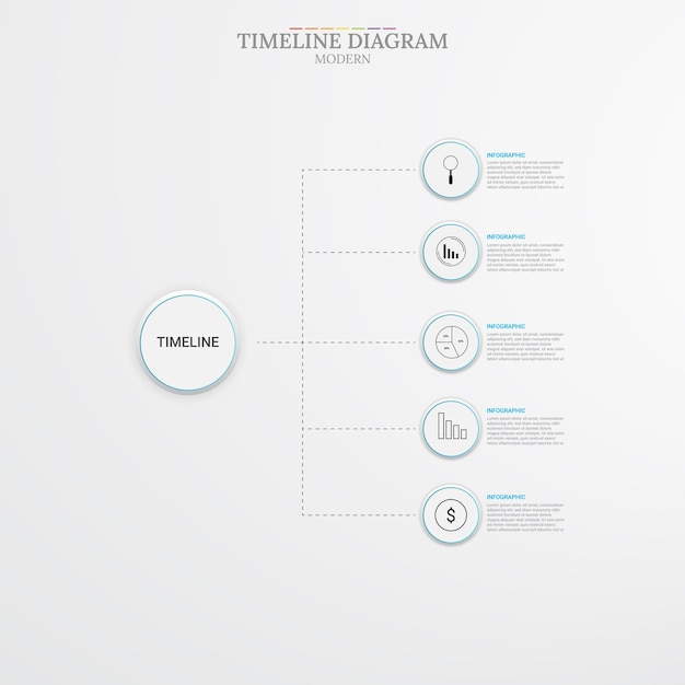 Vector plantilla gráfica de información empresarial 5 lugar vector de presentación de diagrama de línea de tiempo de tecnología moderna
