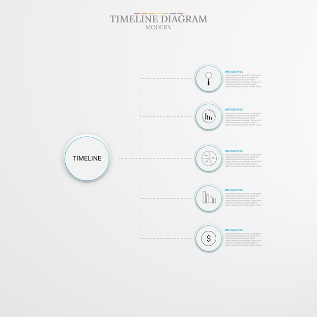 Plantilla gráfica de información empresarial 5 lugar vector de presentación de diagrama de línea de tiempo de tecnología moderna
