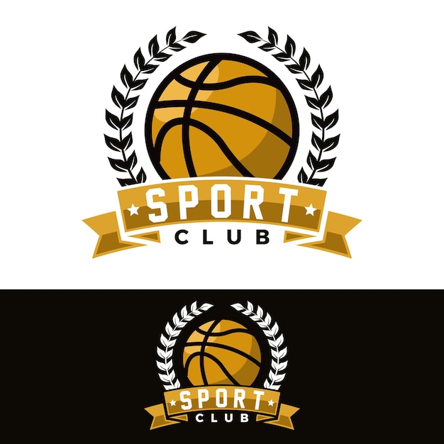 plantilla gráfica de vector de baloncesto con ilustración de cinta y corona para club deportivo