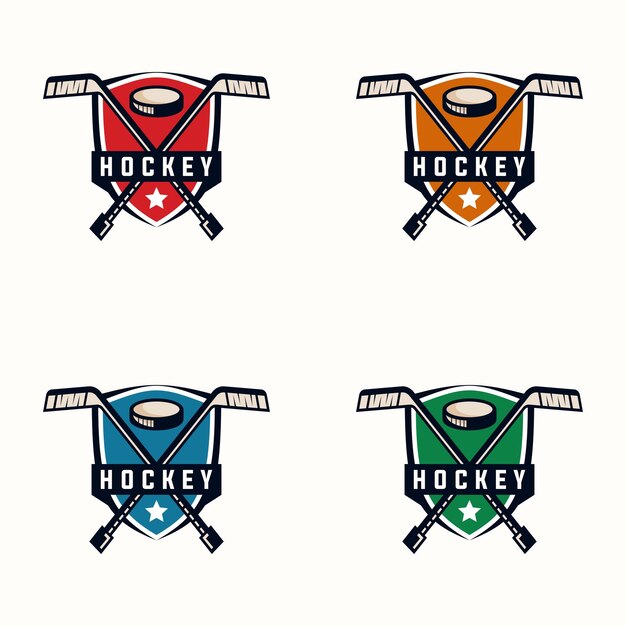 Plantilla gráfica de vector de deporte de hockey torneo de deporte de hielo en ilustración de estilo emblema de insignia