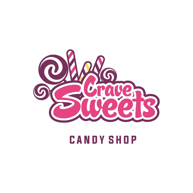 plantilla gráfica de vector dulce de caramelo. logotipo de la tienda de dulces en la ilustración del estilo del emblema de la etiqueta.