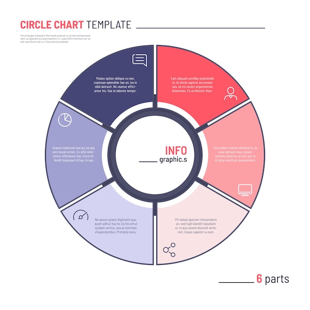 Plantilla de gráfico de círculo infográfico vectorial Seis partes