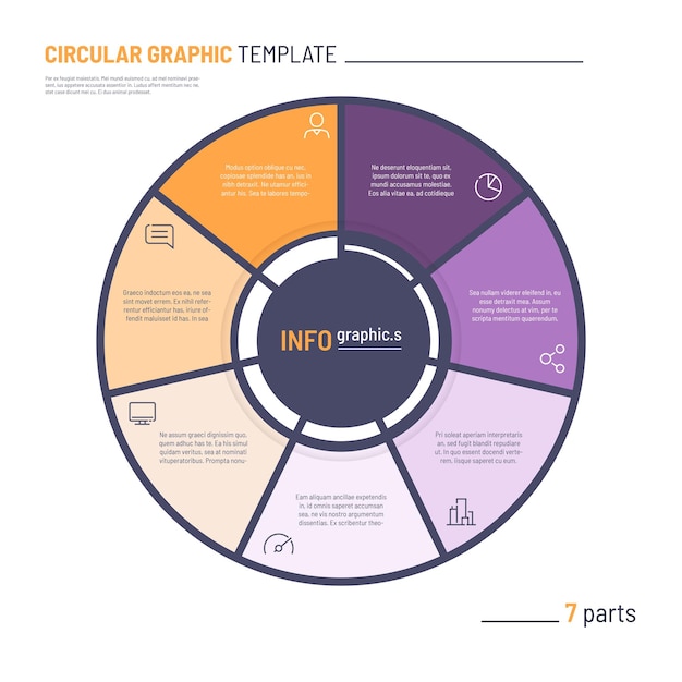 Plantilla de gráfico de círculo infográfico vectorial siete partes