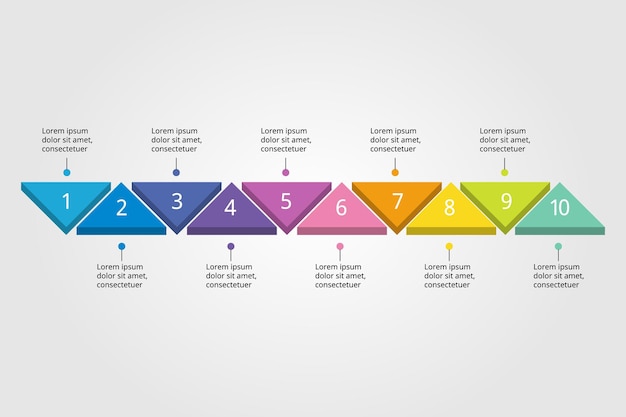 plantilla de gráfico de gráfico de triángulo para infografía con 10 elementos