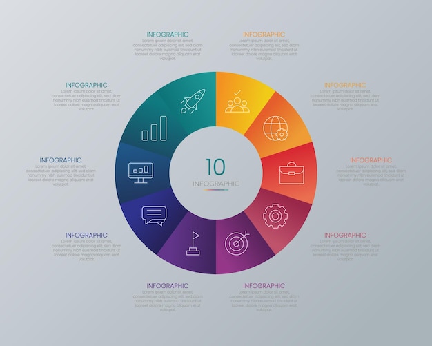 plantilla de gráfico infográfico de forma circular con 10 opciones