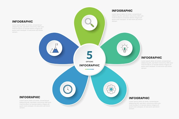 plantilla de gráfico infográfico de forma circular con 5 opciones