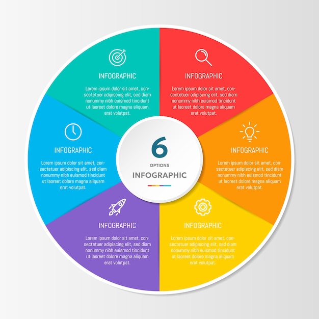 plantilla de gráfico infográfico de forma circular con 6 opciones