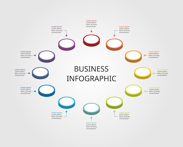 plantilla de gráfico de pasos circulares para la infografía para la presentación de 12 elementos