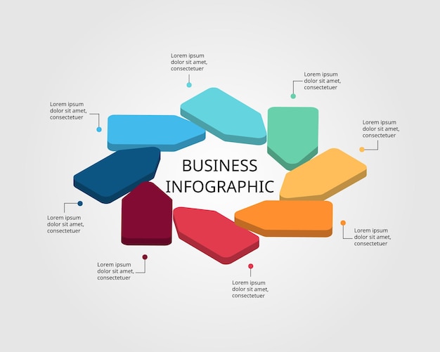 Plantilla de gráfico de pasos para infografía para presentación de 8 elementos