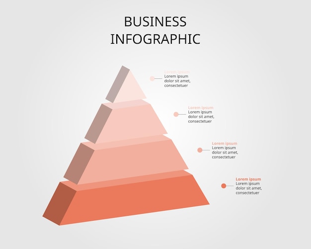 Vector plantilla de gráfico piramidal para infografía para la presentación de 4 elementos